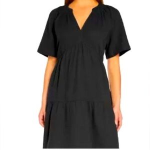 GAP Women’s Black Gauze Dress with Pockets Short Sleeve V-Neck Medium New